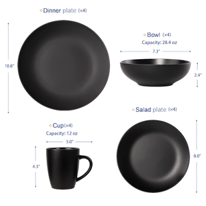 Juego de Vajilla de Cerámica Esmaltada en Color Negro, Blanco y Beige, 16 Piezas, Listo para Enviar, Estilo Moderno y Minimalista - Product Image 2