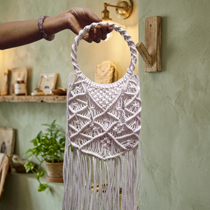 Bolsos de Macramé con Cierre Abierto y Dos Asas, Decoraciones de Perlas y Plumas, Ecológicos, Tamaños Surtidos - Product Image 2