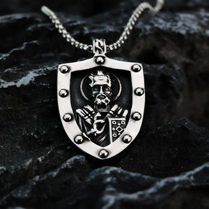 Collar con Colgante de Escudo de Acero Inoxidable, Estilo Hip Hop para Hombre, Diseño Asimétrico de San Miguel Arcángel, Joyería de Regalo - Product Image 2