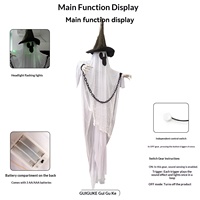 Nouvelle décoration suspendue d'Halloween, fantôme blanc en plastique, lumineuse, activée par le son et la détection de mouvement, idéale pour effrayer.