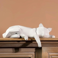Figurine en résine de chat couché à facettes géométriques, style origami, blanc, faible polyvalence, pour décoration de table à la maison