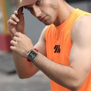 Orologio da Uomo di Lusso Bomb, Quadrante Quadrato Tonneau, Impermeabile 50M, Movimento al Quarzo, Cronografo, Cinturino in Gomma 20mm, Cassa in Acrilico - Product Image 2