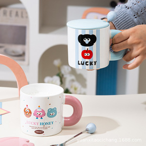 Nozomi Hara Cartoon Ceramic <b>Mug</b> <b>With</b> <b>Lid</b> And Spoon <b>Coffee</b> Cup For Home Gift Couple Use - Product Image 3