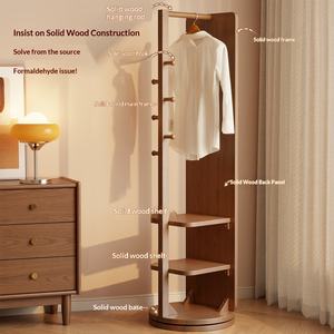مرآة خشبية كاملة الطول دوارة ومتحركة مع مساحة تخزين، تصميم بسيط وعصري للاستخدام في غرفة النوم - Product Image 2