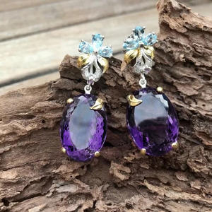 Pendientes de gota de amatista Iorofudn, plata 925, chapado en oro de 18 quilates, diseño de flores, joyería de lujo para fiesta para mujer - Product Image 5