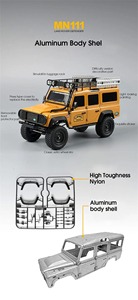 MNRC MN111 1/18 4WD RTR RC Crawler avec carrosserie en alliage, essieux portiques, boîte de vitesses 3 rapports, éclairage LED, simulation de camion tout-terrain d'escalade - Product Image 3