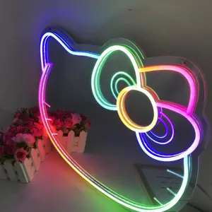 Miroir personnalisé personnalisé Hello Kitty avec lumières Décoration de chambre Miroir néon led acrylique