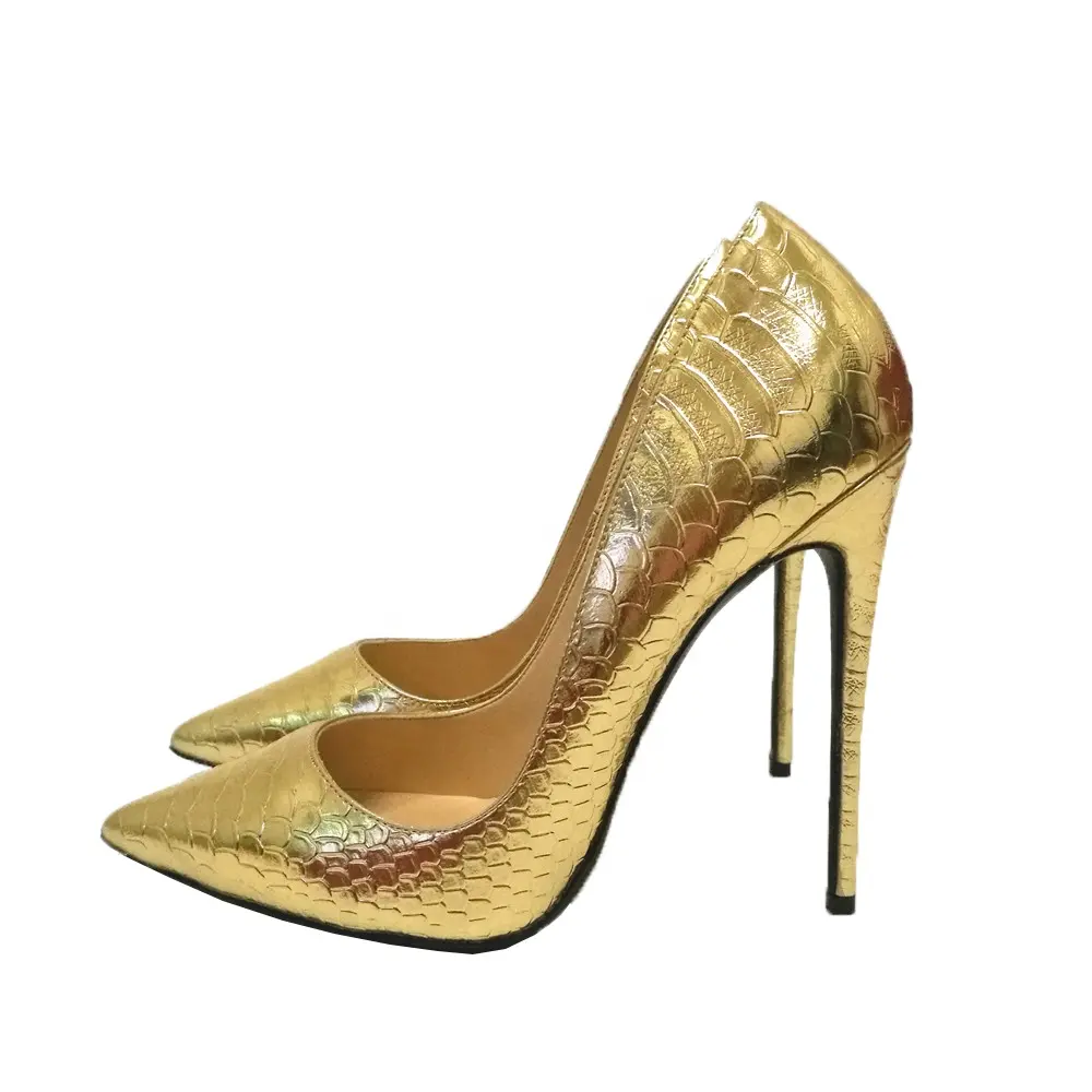 Wholesale dropshipping gold snake printed shoes women heels sexy stiletto women's pumps high heels