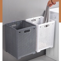 Panier à linge pliable avec couvercle, panier à vêtements en plastique pliable aspect rotin ventilé pour salle de bain, chambre, dortoir, maison