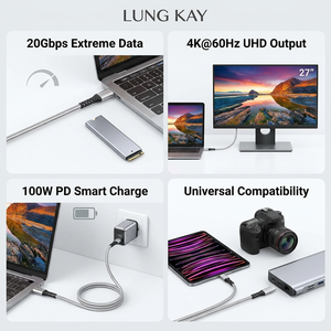 Cable USB 3.2 Gen2 Tipo C a Tipo C de Alta Gama LUNG KAY, Transferencia de Datos de 20 Gbps y Carga Rápida PD de 100 W, Chip E-Marker Integrado - Product Image 3