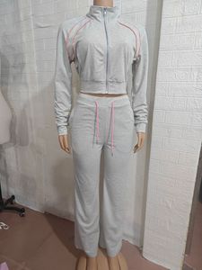 Pakaian Wanita Musim Gugur dan Dingin Terbaru, Setelan 2 Potong Jaket Crop dan Celana Olahraga, Setelan Kasual Dua Potong, Celana Jogger, Pakaian Wanita - Product Image 6