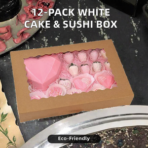 12-<b>Pack</b> <b>Large</b> White Paper Cake <b>Box</b> with Matt Lamination and Gold Foil Embossing 12x6 Without Window for Cake Sushi Food Grade - Product Image 2