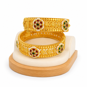 925 Silver Antique Bangles Traditional Floral Designer <b>Kada</b> Bracelet Set for Women Wedding Jewelry - Product Image 5