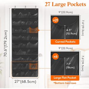 Over The Door <b>Hat</b> Organizer 27 Pockets Clear Deep Storage Hanging Rack For Baseball Caps Behind Door Wall Mount - Product Image 2