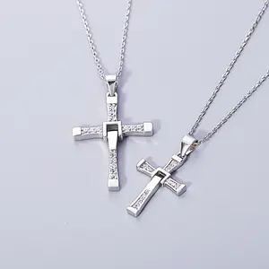 Merryshine jewellery simple tiny christian large big small pure 925 Sterling silver mens cross necklace