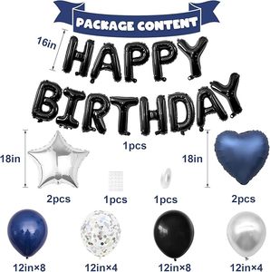 Decoración <span class=keywords><strong>de</strong></span> <span class=keywords><strong>Cumpleaños</strong></span> Azul Marino y Negro <span class=keywords><strong>para</strong></span> Hombres y Mujeres con <span class=keywords><strong>Globos</strong></span> Azules, Negros y Blancos, Pancarta <span class=keywords><strong>de</strong></span> Feliz <span class=keywords><strong>Cumpleaños</strong></span>, Globo <span class=keywords><strong>de</strong></span> Estrella Metalizado - Product Image 2
