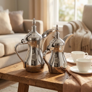 Customized <b>Arabic</b> Coffee Dallah Pot Cawa Cups Base <b>Sets</b> Long Spout Dallah <b>Tea</b> Pot Stainless Steel Coffee <b>Tea</b> Pot Dallah - Product Image 3
