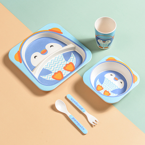 Juego de cena para niños de fibra de bambú de 5 <span class=keywords><strong>piezas</strong></span>, <span class=keywords><strong>vajilla</strong></span> ecológica con diseño de dibujos animados bonitos para alimentación almacenada para uso diario - Product Image 6