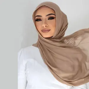 Wholesale Customize Light Weight Cotton Modal Plain Hijab Muslim Women Shawl Double Stitches Edge 100% Viscose Scarf Hijab