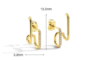 Joyería de Latón, Pendientes Geométricos Chapados en Oro de 18K, Pendientes de Cristal con Doble Línea - Product Image 3