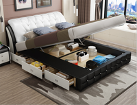 Lit double en cuir et tissu, style nordique moderne, avec rangement, luxe léger, chambre à coucher, tatami rembourré, doux, pour la maison et l'hôtel, taille personnalisable