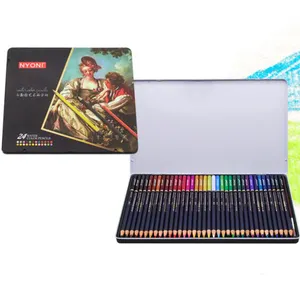 लकड़ी के रंगीन पानी के रंग का पेंसिल Birthdayonal कलाकार स्तर सबसे अच्छा गुणवत्ता 24 रंग टिन बॉक्स षट्भुज प्रचारक उपहार 48 Basswood