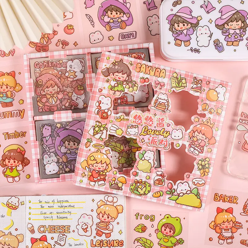 100sheets Original Boxed Journal Stickers Cute Cartoon Children's Stickers Little Girl Pvc Material waterproof Stickers