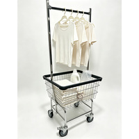 Chariot à linge en fil métallique, chariot à linge commercial en fil chromé de 2,5 bushels avec double barre de suspension, chariot à linge roulant