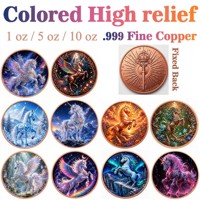 Koin Tembaga Murni 999 1 oz Seri Unicorn, Relief Tinggi Berkilau 3D Warna UV, Edisi Kolektor Warna-warni