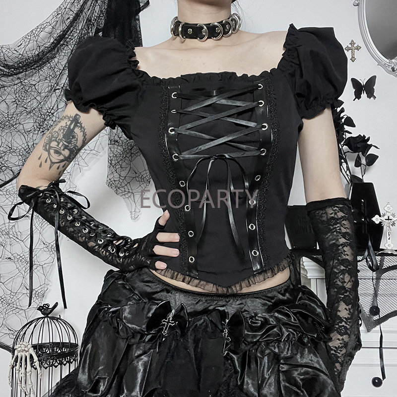JY22528 Gothic Vintage Grunge Fairycore Y2K Bandage Tank Top
