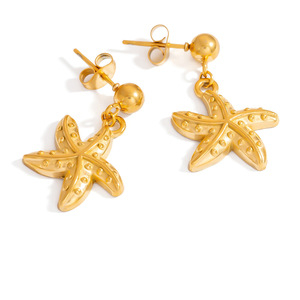Boucles d'oreilles pendantes étoile de mer en alliage de zinc plaqué or 18 carats et acier inoxydable, style resort, thème océan, bijoux de mode - Product Image 5