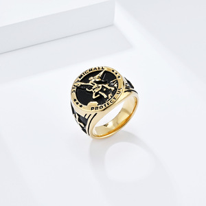 yunnique style retro Saint Michael Archangel <b>titanium</b> steel <b>ring</b> for men, personalized niche punk hip-hop style rin - Product Image 3