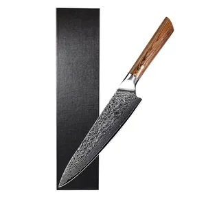 दमिश्क शेफ का चाकू 8-इंच तेज रसोई चाकू वीजी-10 स्टेनलेस स्टील एर्गोनोमिक लकड़ी के हैंडल उपहार बॉक्स-गठरी के साथ