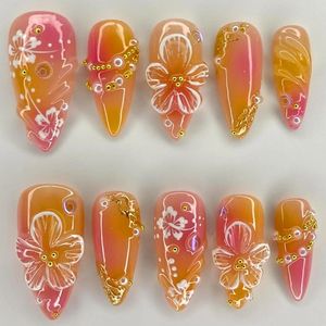 24 Uds líneas simples 3D <span class=keywords><strong>diseño</strong></span> <span class=keywords><strong>de</strong></span> flores gradiente <span class=keywords><strong>uñas</strong></span> amarillas estilo francés para aplicación <span class=keywords><strong>de</strong></span> dedos <span class=keywords><strong>uñas</strong></span> a presión - Product Image 1
