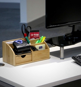 Organizador de escritorio de bambú, soporte de suministro de arte escolar, almacenamiento de escritorio para oficina - Product Image 4