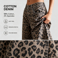 Jean imprimé léopard pour femme, coupe large et ample, taille mi-haute, style décontracté urbain