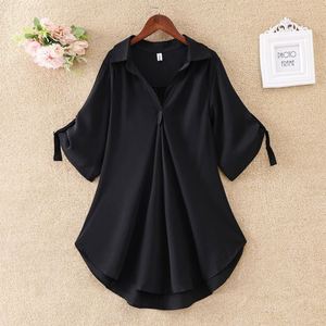 Benutzer definierte weiche Chiffon Bluse Stoff Frau Kleider Große Größe Lose Taille Abnehmen Elegante Roll kragen Chiffon Bluse Crinkle Shirt - Product Image 4