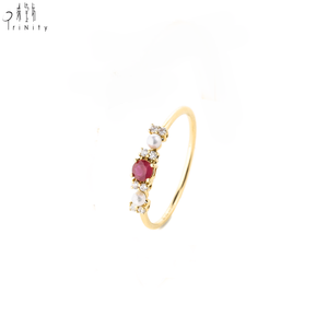 Bagues de fiançailles et de mariage pour femmes, de qualité exceptionnelle, style tendance, perle d'eau douce, or jaune massif 18 carats, diamant naturel, rubis - Product Image 4