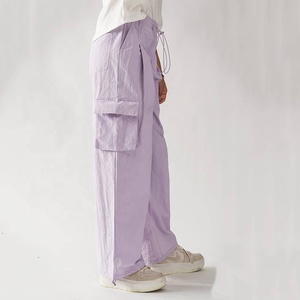 Piernas anchas para niñas, diseño a la moda, ajuste holgado, Color púrpura, bolsillos laterales, pantalones cargo, pantalones para mujer - Product Image 1
