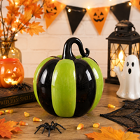 Décoration d'Halloween en céramique : Citrouille noire, blanche et orange, figurine artisanale, ornement de table, cadeau pour la maison et les fêtes