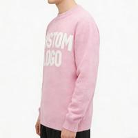 Pull en maille rose à manches longues pour homme, chaud, en mohair duveteux, avec logo personnalisé sur le devant et jacquard