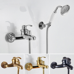 Ensemble de <span class=keywords><strong>douche</strong></span> mural <span class=keywords><strong>en</strong></span> laiton brossé à double poignée, avec pommeau pluie/jet massant et valve <span class=keywords><strong>en</strong></span> céramique, pour appartement et villa - Product Image 3