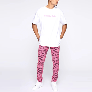 Rosa Denim Animal Tiger Stripe Stampa Skinny Fit Elastico Dei Jeans <span class=keywords><strong>Pantaloni</strong></span> Casual Da <span class=keywords><strong>Uomo</strong></span>