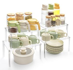 Tủ bếp Organizer Set của 4 gia vị Acrylic Rack bàn Countertop kệ đựng thức ăn lưu trữ và tổ chức Stackable kệ - Product Image 1