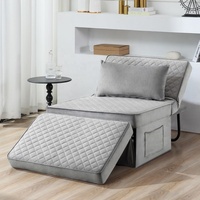 Lit ottoman pliant multifonction 4 en 1 en tissu rouge avec dossier réglable, chaise-lit moderne pour le salon