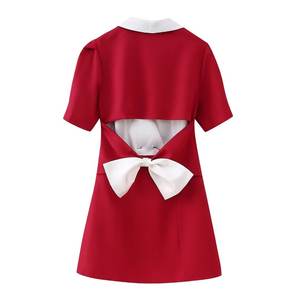 Summer New Women's Casual Mini Dress with Bow Decoration European American & French Style Plain Dyed Fashion Sense Design - Product Image 2