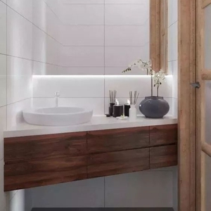 Ensemble de meubles de salle de bain de luxe avec vasque et miroir, meuble de salle de bain d'angle triangulaire - Product Image 4