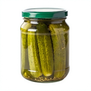 Pequeños pepinos encurtidos en tarro de cristal, en salmuera, pelados, verduras enlatadas, sabor salado - Product Image 1