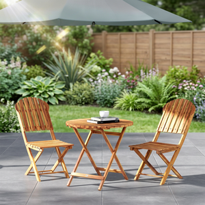 3 Piece <b>Folding</b> Patio <b>Table</b> and Chairs Set Solid teak Wood <b>Outdoor</b> Garden Furniture Deck Seating - Product Image 3