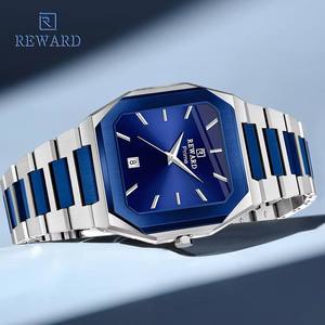 REWARD RD61315 Blue Square Men's Watch Waterproof Stainless Steel <b>Bracelet</b> Luxury Quartz Watch for Men Calendar Original Reloj - Product Image 2